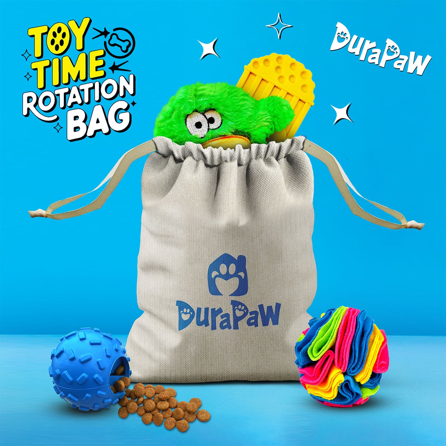 DuraPaw Pet Dog Toy Rotation Drawstring Bag Full of Puppy Toys