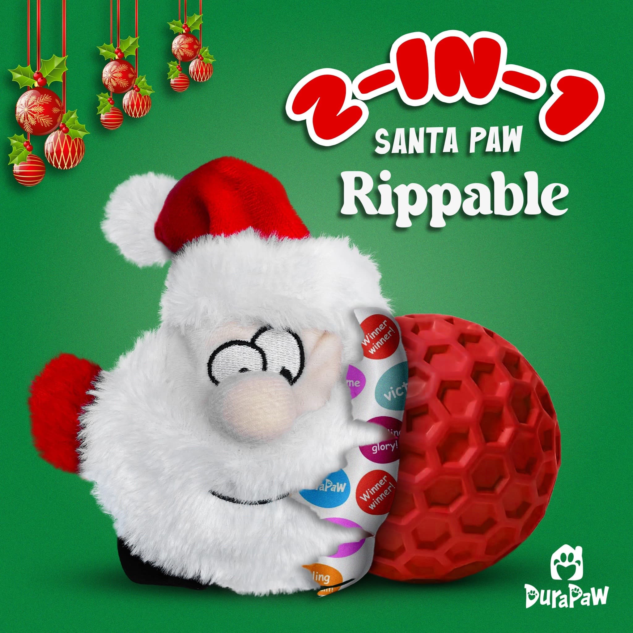 DuraPaw Rippables Christmas 2 in 1 Santa Paws Dog Toy Within Toy